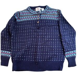 Barry Ashley Women's Navy Blue Fair Isle Button Neck Sweater Size 40